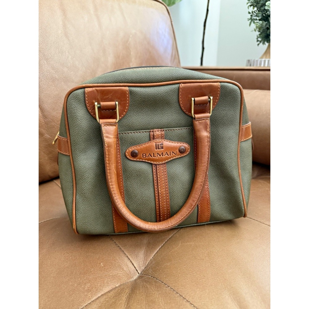 Pierre Balmain Green/Brown Zip Satchel Top Handle, Detachable Strap, Italy